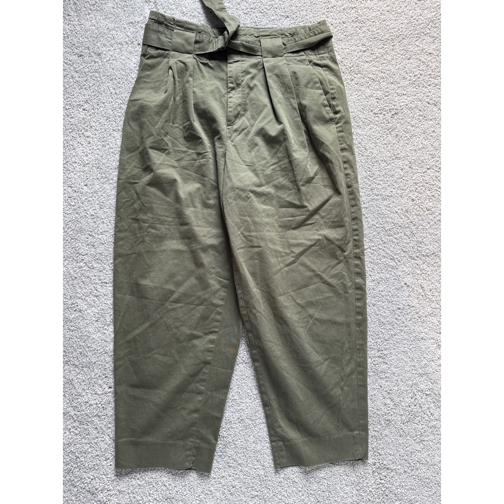 Banana Republic Womens 12 Olive Green Pleated High Rise Barrel Belted Pants‎